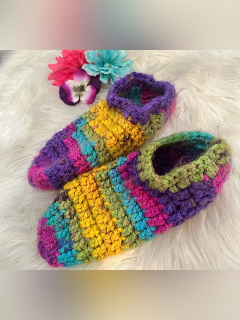 Colorful Crochet Slipper Socks Ultra Soft M/L